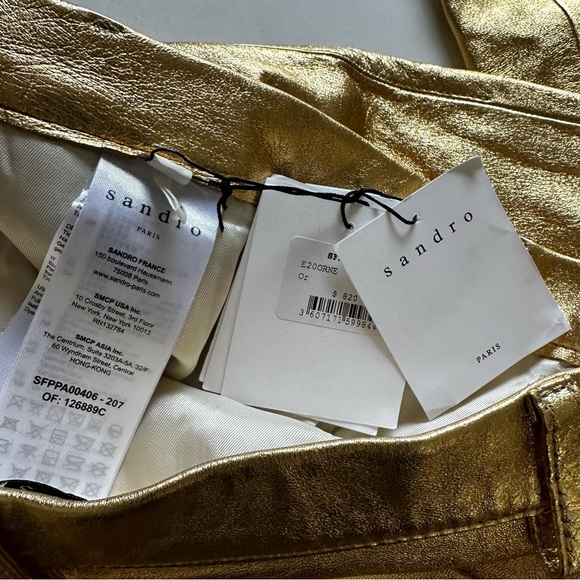 Sandro Orne Metallic Lamb Leather Pants Gold Size XS - Picture 6 of 16